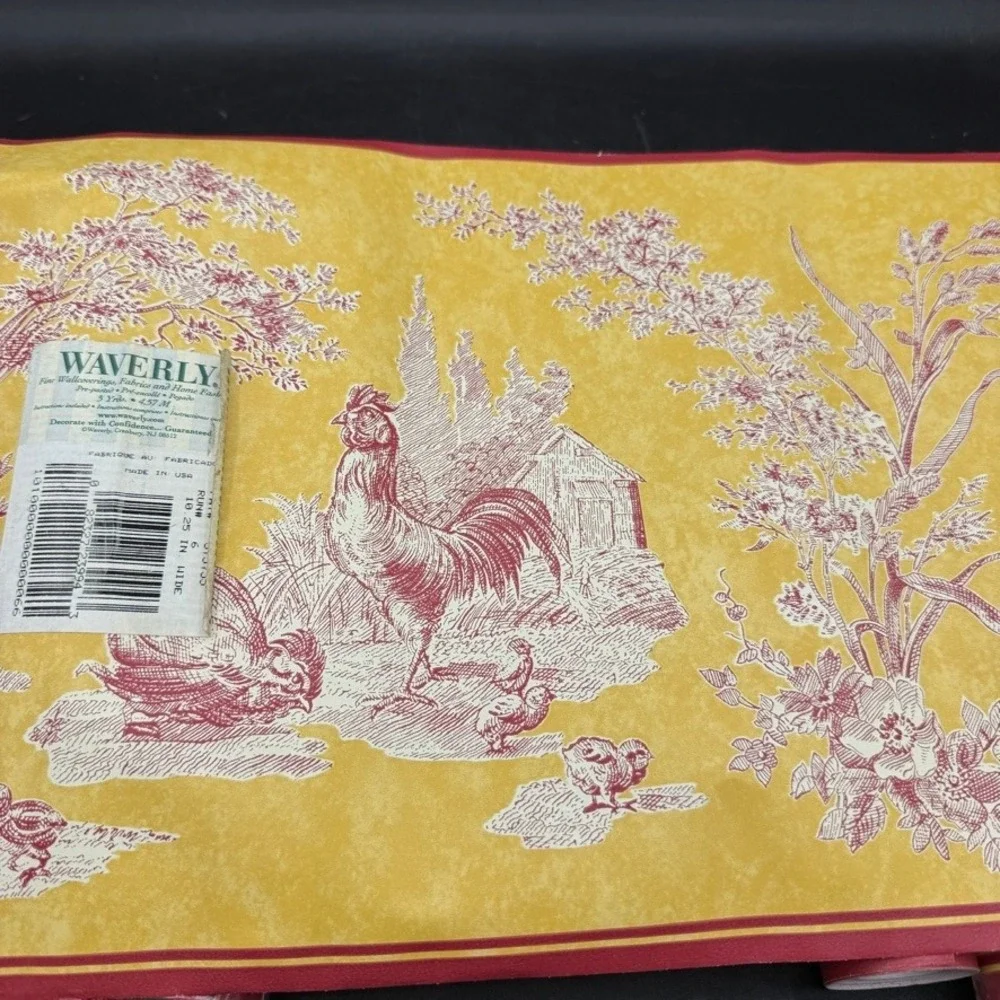 Vintage Waverly Wallpaper Border La Petite Ferme French Toile Yellow Red Country